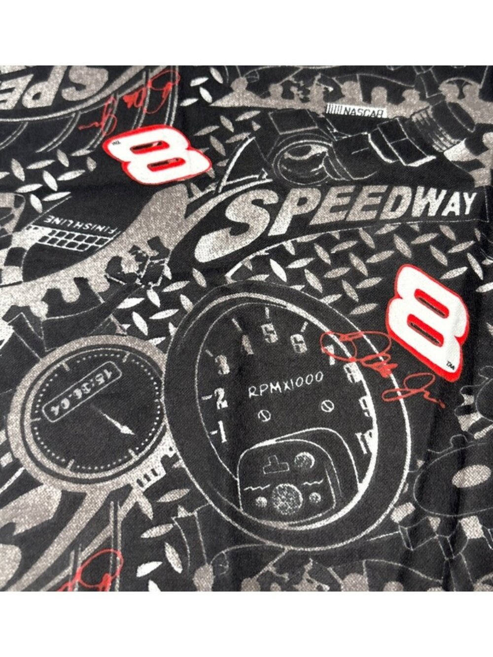 Dale Earnhardt Jr Speedway Flannel Fabric Panel Black/Grey Racing 20x44" NASCAR